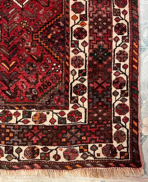 Persian Red Shiraz Rug with Orange and White Accents - Wool on Wool & Cotton Foundation