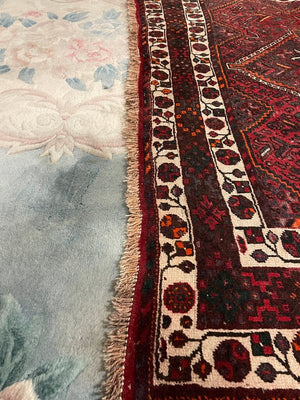 Persian Red Shiraz Rug with Orange and White Accents - Wool on Wool & Cotton Foundation