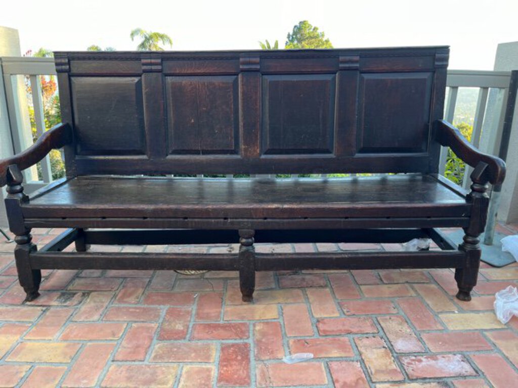 Dark Wood Georgian Hall Bench With Cushions 75" W.