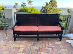 Dark Wood Georgian Hall Bench With Cushions 75" W.