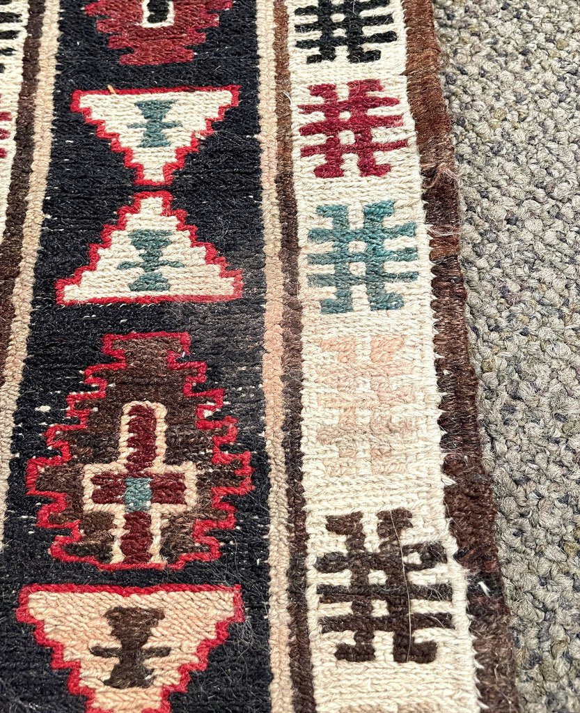 Azerbaijani Red and Cream Soumac (North Persia/Southern Caucasus) Rug with Blue, Black and Orange Accents - Wool on Cotton Foundation