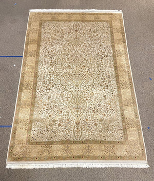 Persian Gold and Cream Tabriz Rug with Olive and Green Accents- Wool on Cotton Foundation