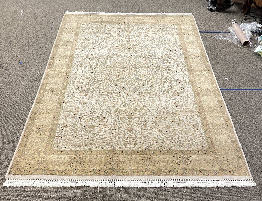 Persian Gold and Cream Tabriz Rug with Olive and Green Accents- Wool on Cotton Foundation