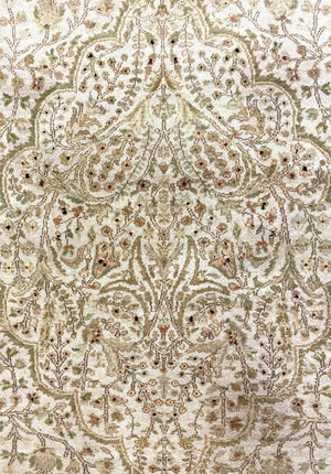 Persian Gold and Cream Tabriz Rug with Olive and Green Accents- Wool on Cotton Foundation