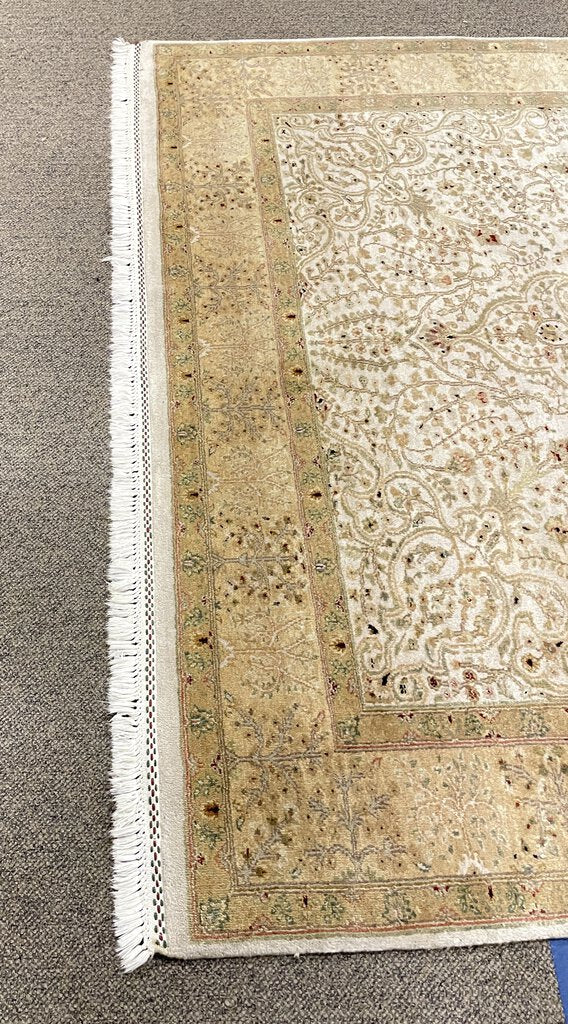 Persian Gold and Cream Tabriz Rug with Olive and Green Accents- Wool on Cotton Foundation