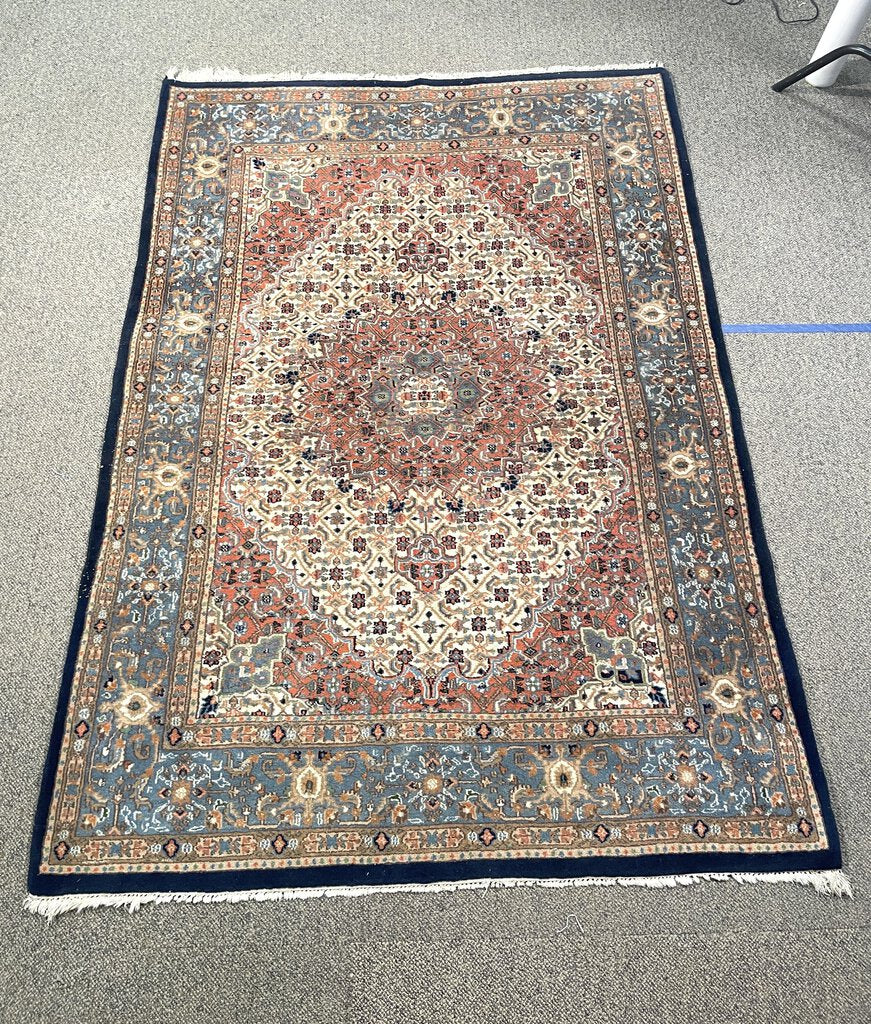 Persian Periwinkle Blue, Blush Rose and Tan Tabriz Rug - Wool on Cotton Foundation