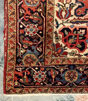 Persian Brown, Blue and Rose Heriz Rug with Green, Cream and Olive Accents - Wool on Cotton Foundation