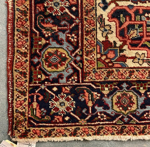 Persian Brown, Blue and Rose Heriz Rug with Green, Cream and Olive Accents - Wool on Cotton Foundation