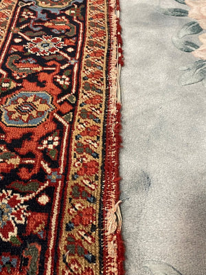 Persian Brown, Blue and Rose Heriz Rug with Green, Cream and Olive Accents - Wool on Cotton Foundation