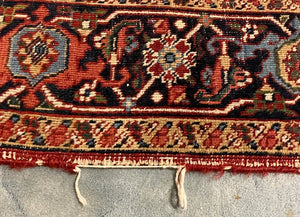 Persian Brown, Blue and Rose Heriz Rug with Green, Cream and Olive Accents - Wool on Cotton Foundation