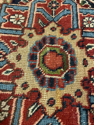 Persian Brown, Blue and Rose Heriz Rug with Green, Cream and Olive Accents - Wool on Cotton Foundation