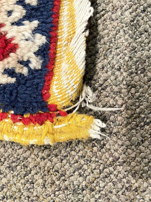 Red and Navy Blue Moroccan Rug with Yellow and White Accents - Wool on Cotton Foundation