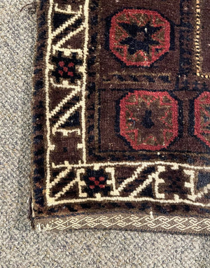 Baloch (West Afghanistan) Brown and Burgundy Double Bag with White and Blue Accents- Wool on Cotton Foundation# 2067