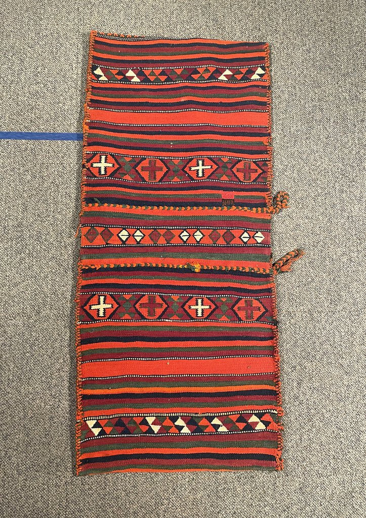 Antique Kurdish Red and Orange Saddlebag Rug with Burgundy, Brown and White Accents - Wool on Wool Foundation