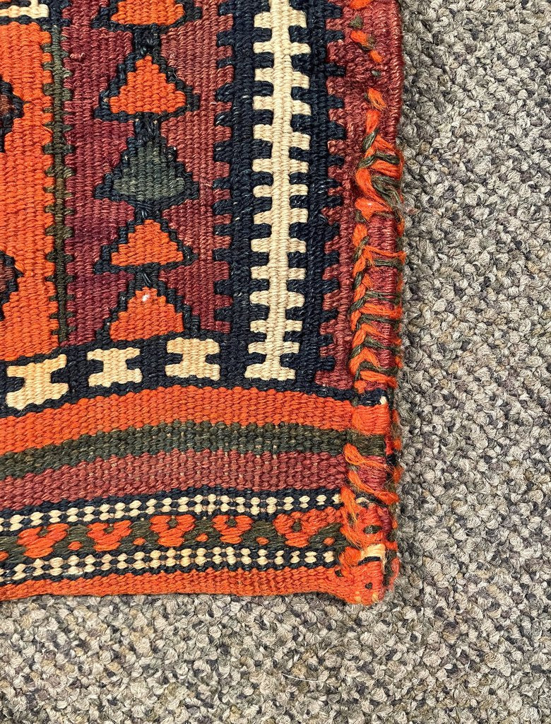 Antique Kurdish Red and Orange Saddlebag Rug with Burgundy, Brown and White Accents - Wool on Wool Foundation