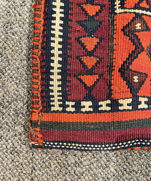 Antique Kurdish Red and Orange Saddlebag Rug with Burgundy, Brown and White Accents - Wool on Wool Foundation