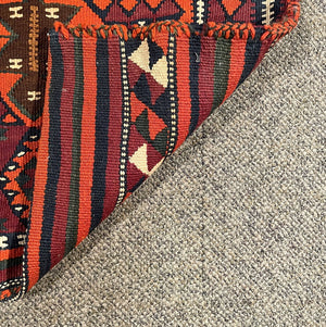 Antique Kurdish Red and Orange Saddlebag Rug with Burgundy, Brown and White Accents - Wool on Wool Foundation