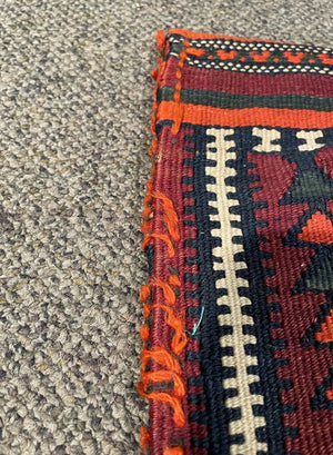 Antique Kurdish Red and Orange Saddlebag Rug with Burgundy, Brown and White Accents - Wool on Wool Foundation