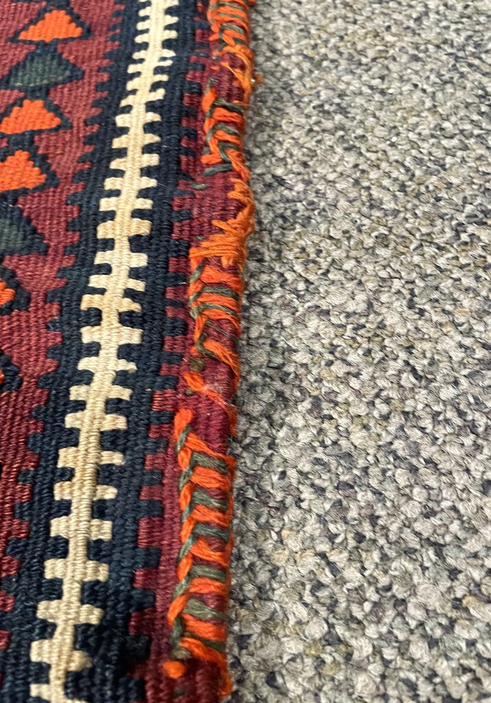 Antique Kurdish Red and Orange Saddlebag Rug with Burgundy, Brown and White Accents - Wool on Wool Foundation