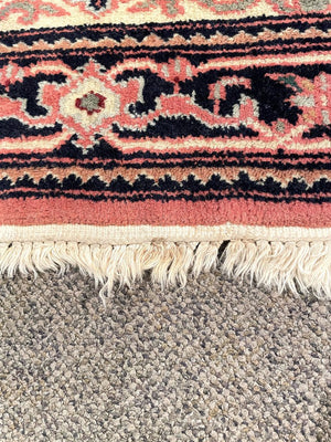 Turkish Blush Rose and Cream Sparta Rug with Black, Green and Gold Accents - Wool on Cotton Foundation