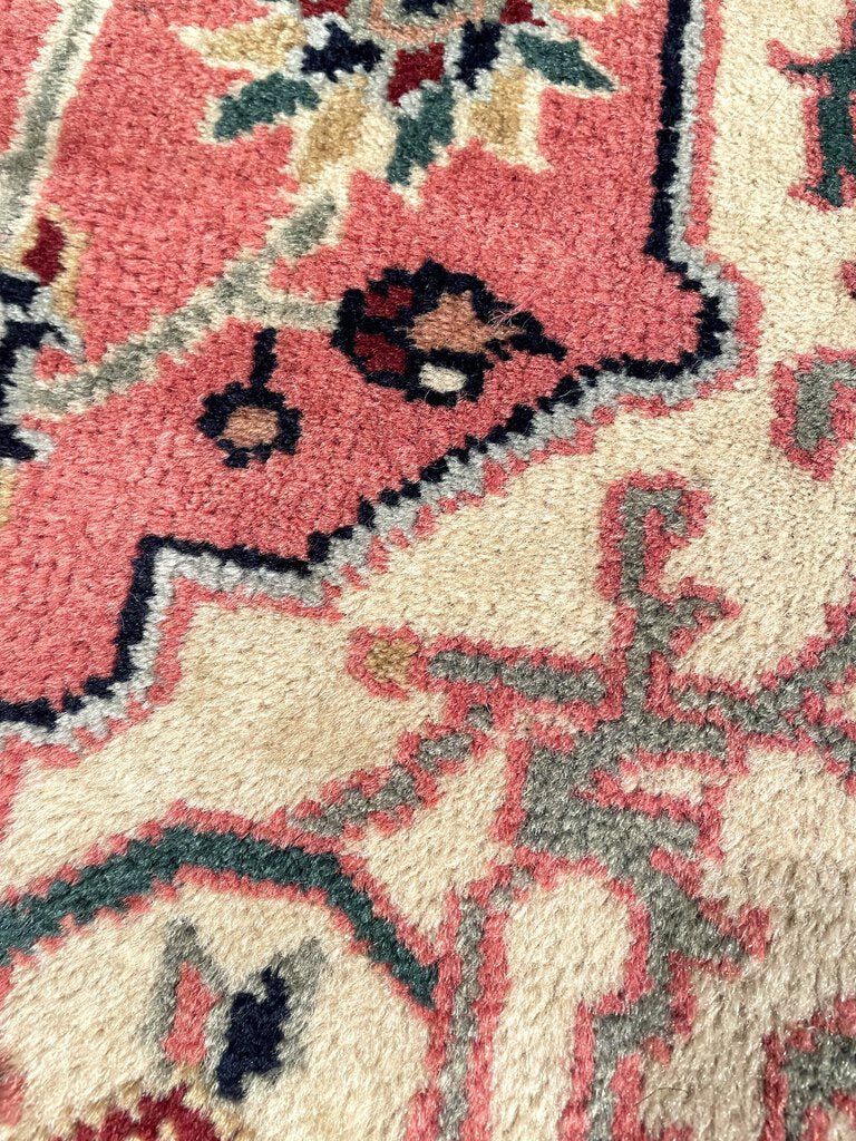 Turkish Blush Rose and Cream Sparta Rug with Black, Green and Gold Accents - Wool on Cotton Foundation