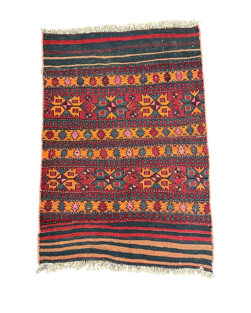 Afghan Red, Orange and Navy Blue Kilim by Miss Daisy's Consignment & Auction House