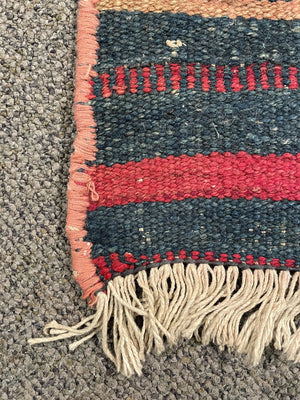 Afghan Red, Orange and Navy Blue Kilim (Northwestern Afghanistan) Rug with Pink and Blush Rose Accents- Wool on Wool Foundation