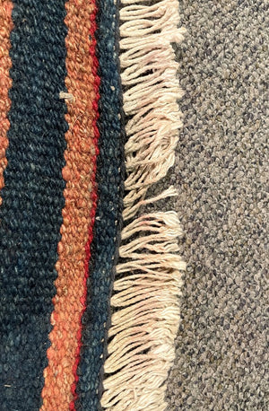 Afghan Red, Orange and Navy Blue Kilim (Northwestern Afghanistan) Rug with Pink and Blush Rose Accents- Wool on Wool Foundation