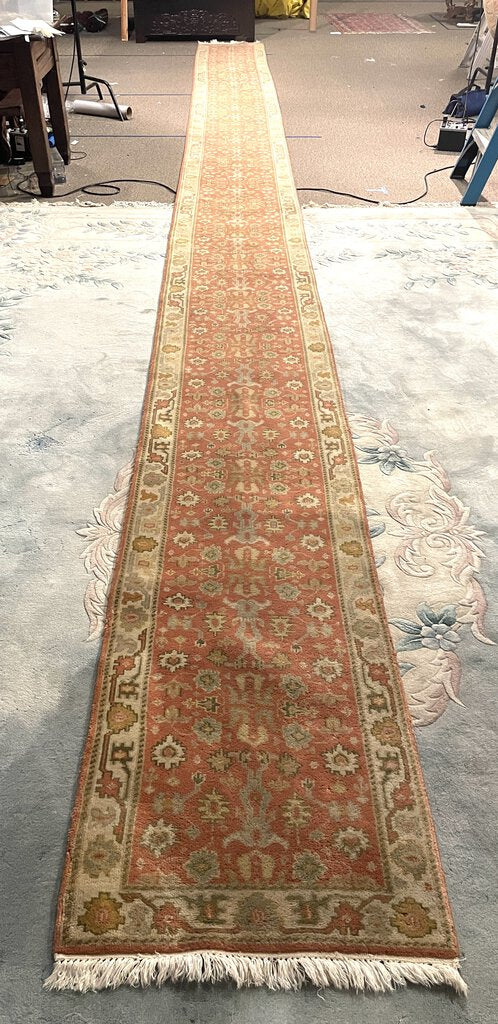 Afghan Red and Gold Runner with Cream and Brown Accents- Wool