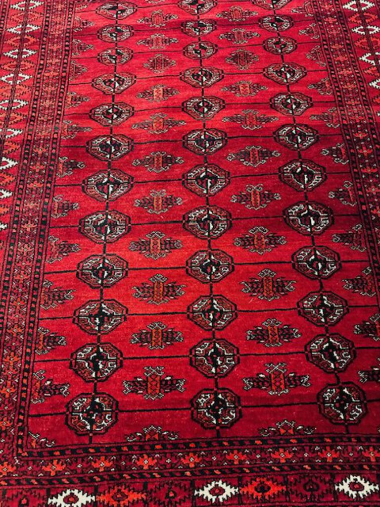 Afghan Red Daulatabad (Northwest Afghanistan) Rug with Orange and White Accents - Wool on Wool Foundation