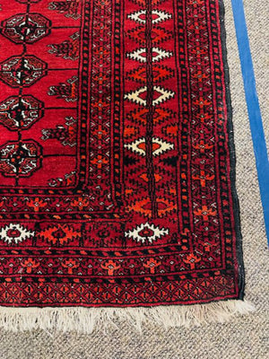 Afghan Red Daulatabad (Northwest Afghanistan) Rug with Orange and White Accents - Wool on Wool Foundation