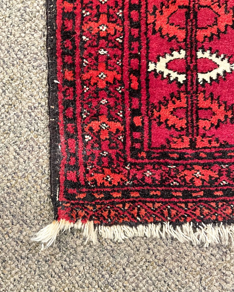 Afghan Red Daulatabad (Northwest Afghanistan) Rug with Orange and White Accents - Wool on Wool Foundation