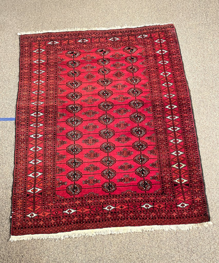 Afghan Red Daulatabad (Northwest Afghanistan) Rug with Orange and White Accents - Wool on Wool Foundation