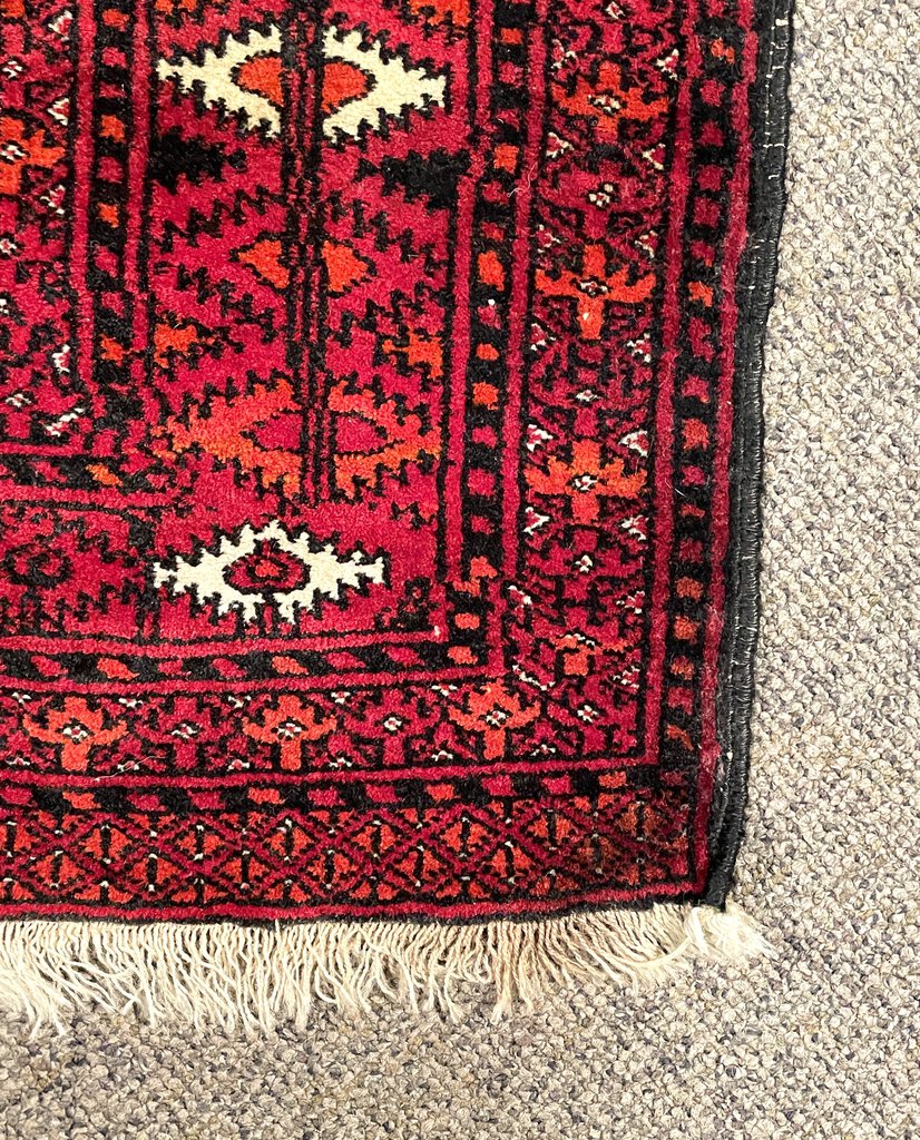 Afghan Red Daulatabad (Northwest Afghanistan) Rug with Orange and White Accents - Wool on Wool Foundation