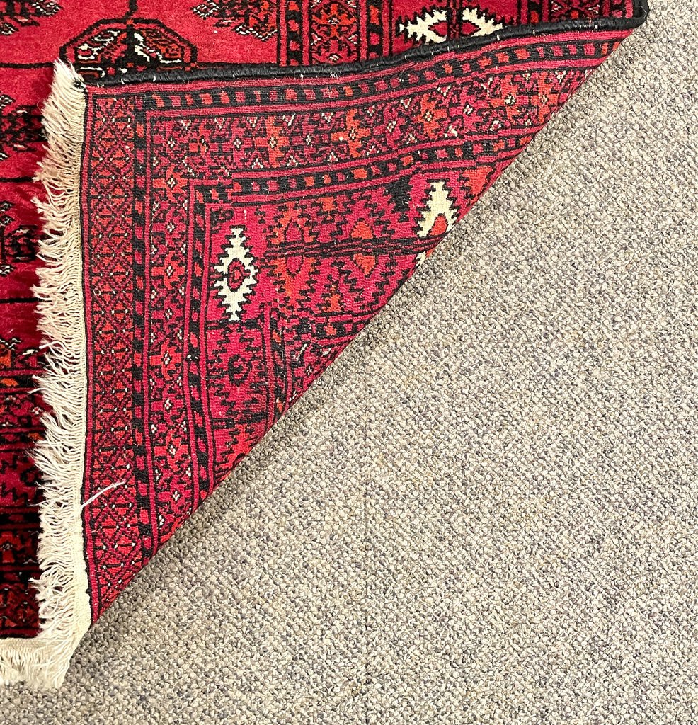 Afghan Red Daulatabad (Northwest Afghanistan) Rug with Orange and White Accents - Wool on Wool Foundation