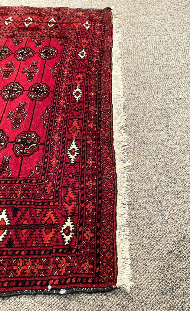 Afghan Red Daulatabad (Northwest Afghanistan) Rug with Orange and White Accents - Wool on Wool Foundation