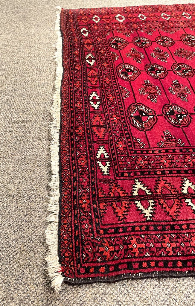 Afghan Red Daulatabad (Northwest Afghanistan) Rug with Orange and White Accents - Wool on Wool Foundation