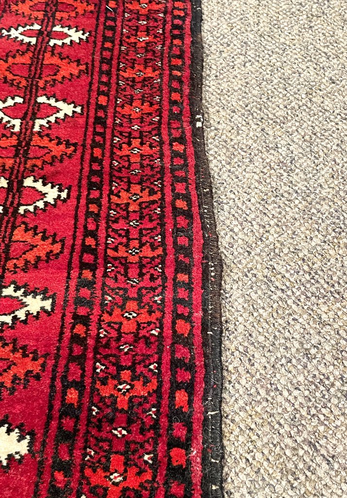 Afghan Red Daulatabad (Northwest Afghanistan) Rug with Orange and White Accents - Wool on Wool Foundation