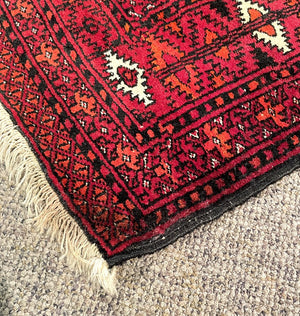 Afghan Red Daulatabad (Northwest Afghanistan) Rug with Orange and White Accents - Wool on Wool Foundation