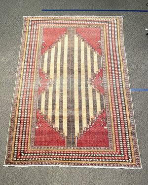 Antique Ghioirdes Handwoven Red Rug with Gold and Black Accents