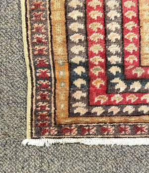 Antique Ghioirdes Handwoven Red Rug with Gold and Black Accents