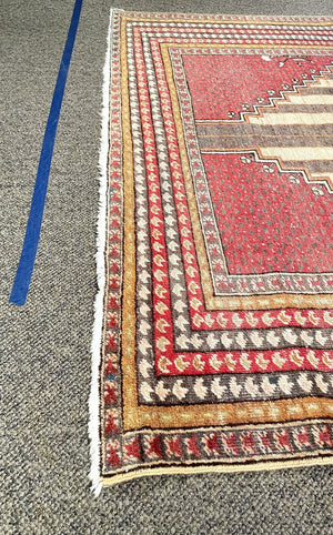 Antique Ghioirdes Handwoven Red Rug with Gold and Black Accents