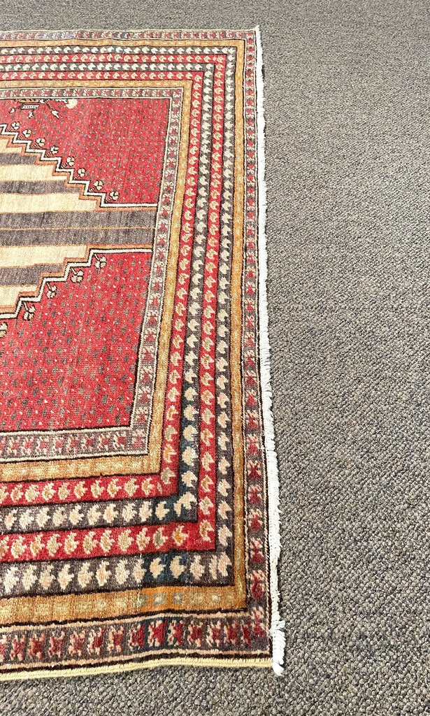 Antique Ghioirdes Handwoven Red Rug with Gold and Black Accents