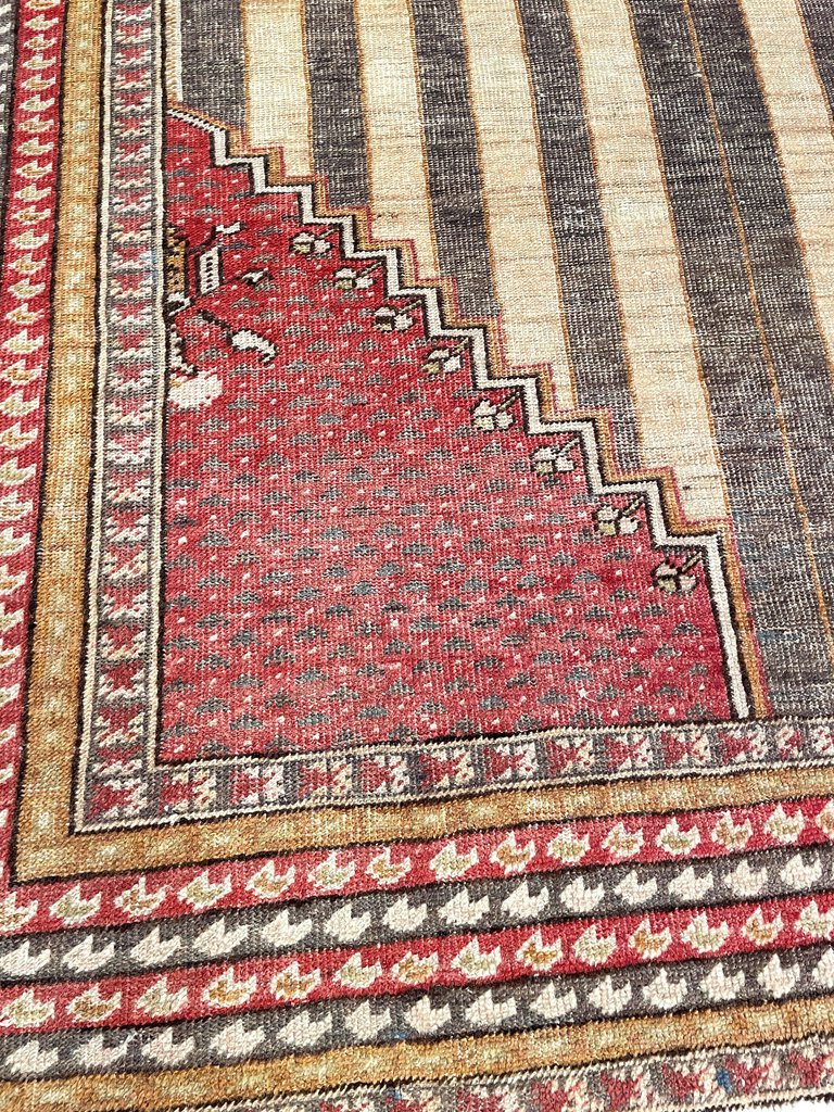 Antique Ghioirdes Handwoven Red Rug with Gold and Black Accents