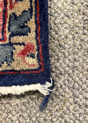 Persian Navy Blue and Blush Rose Sarough Rug with Pink and Tan Accents - Wool on Cotton Foundation