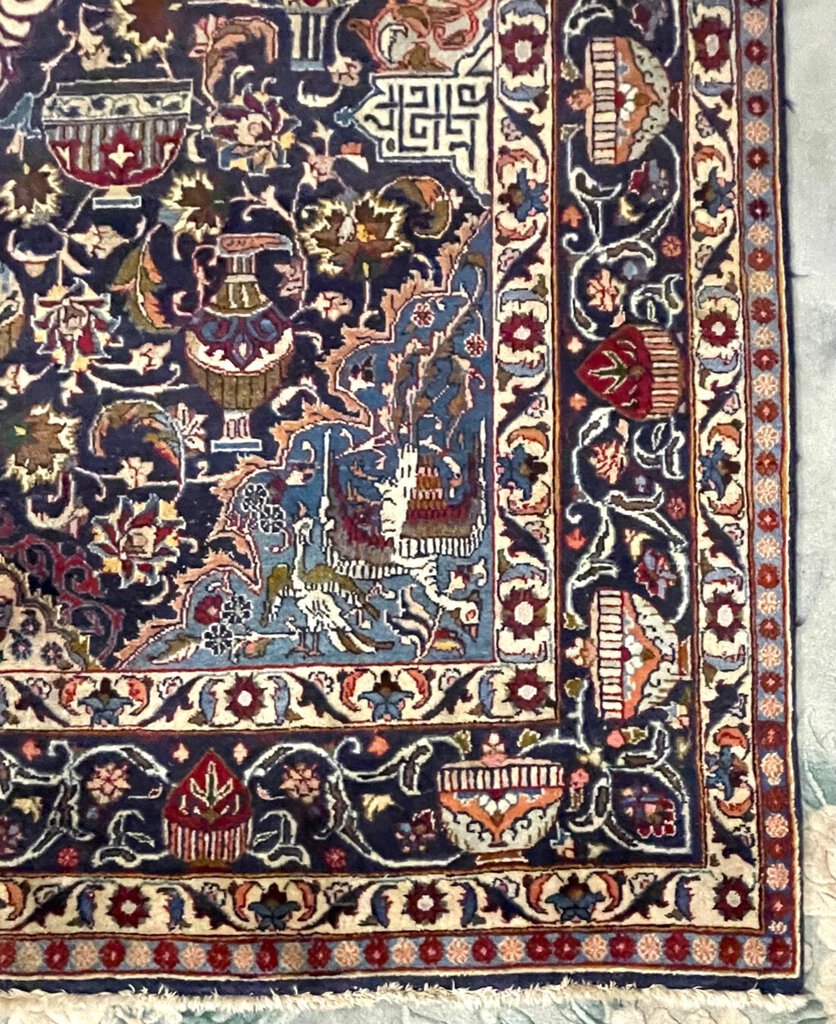 Persian Blue and Red Tabriz Rug with Olive, Light Blue and Pink Accents - Wool on Cotton Foundation