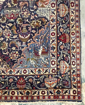 Persian Blue and Red Tabriz Rug with Olive, Light Blue and Pink Accents - Wool on Cotton Foundation