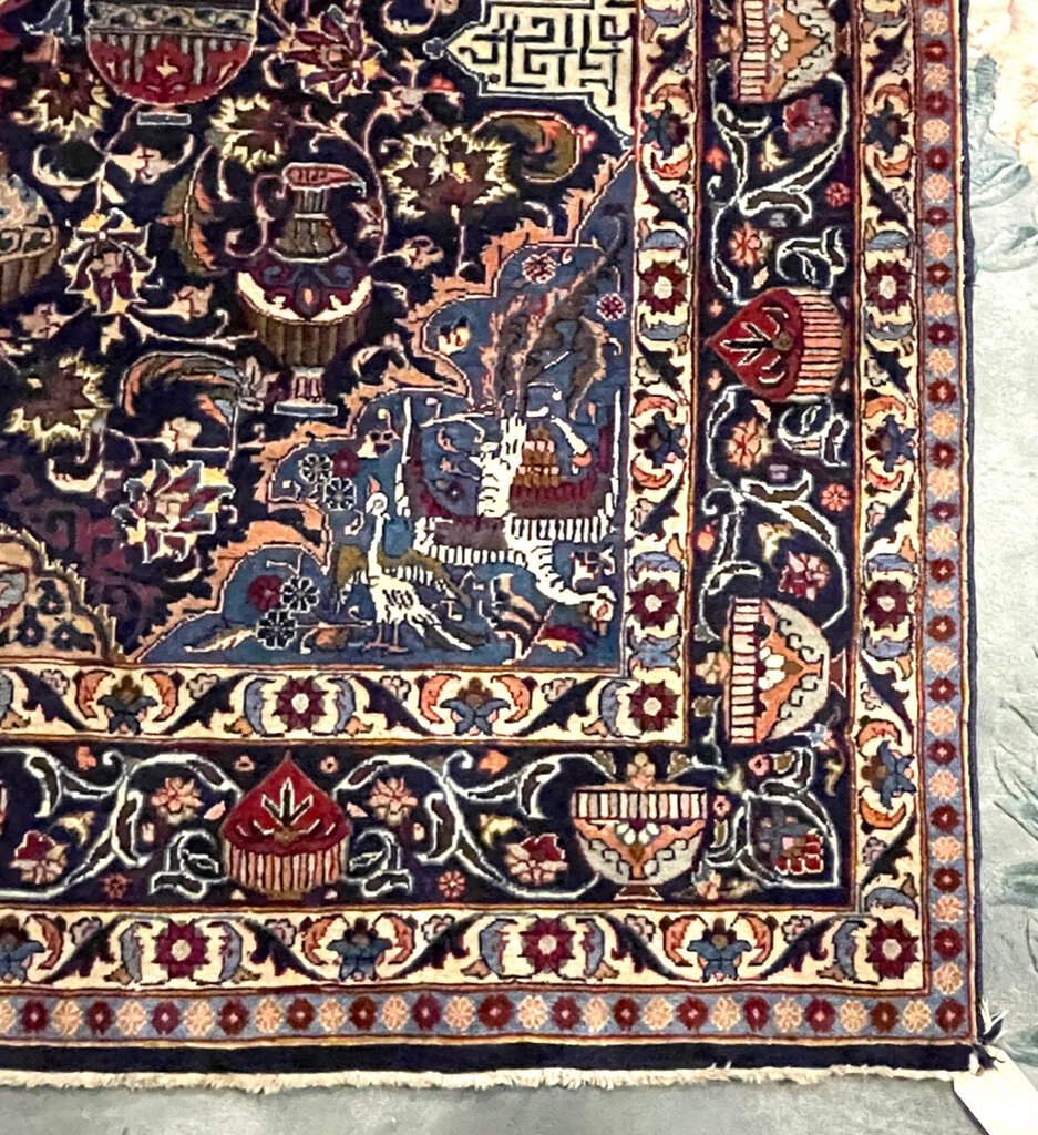 Persian Blue and Red Tabriz Rug with Olive, Light Blue and Pink Accents - Wool on Cotton Foundation