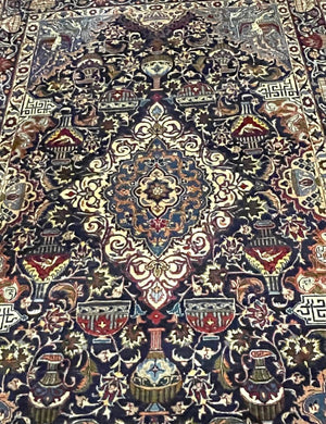 Persian Blue and Red Tabriz Rug with Olive, Light Blue and Pink Accents - Wool on Cotton Foundation