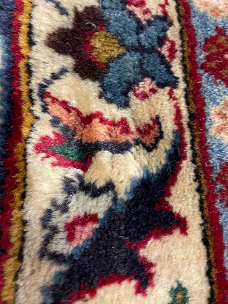 Persian Blue and Red Tabriz Rug with Olive, Light Blue and Pink Accents - Wool on Cotton Foundation